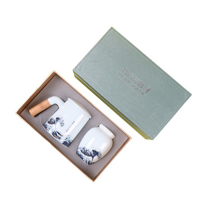 德化白瓷马克杯 创意海浪茶杯办公杯陶瓷带盖杯带过滤内胆便携茶具定制