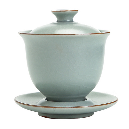 汝窑茶碗复古三才盖碗冲茶盖碗 开片大茶杯陶瓷泡茶器定制