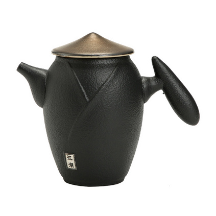 德化黑陶功夫茶具 江湖旅行泡茶壶单壶粗陶材质鎏金铁釉茶壶定制