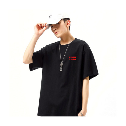 潮牌落肩圆领衫夏季新款男士宽松广告体恤衫定做