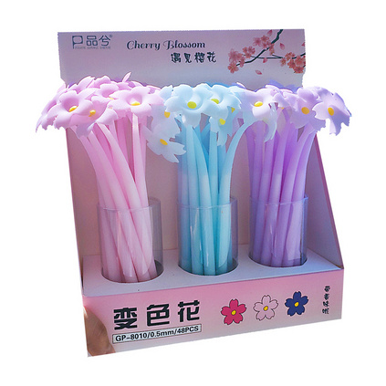 创意造型变色笔 遇光太阳变色花硅胶中性笔减压夜光中性笔定制