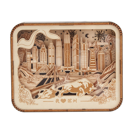 深圳印象摆件木雕灯3D立体小夜灯创意工艺品礼物台灯氛围木雕灯定制