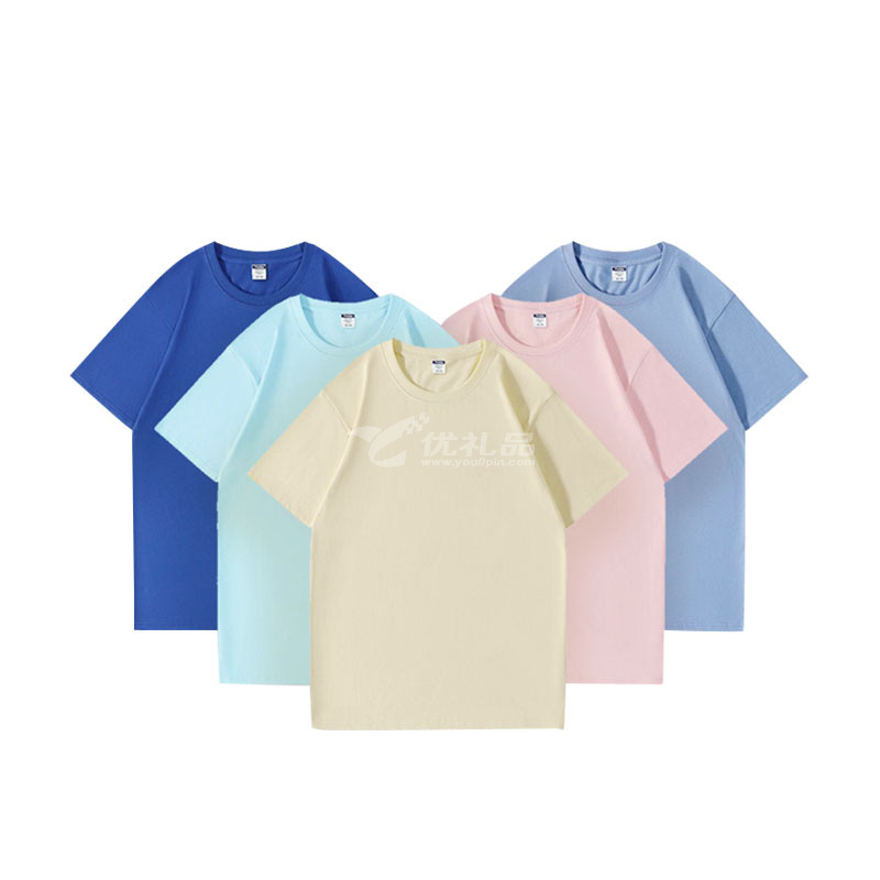 夏季工作服定纯棉短袖男女宽松纯色活动服团建文化衫圆领220g纯棉T恤定制
