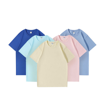 夏季工作服定纯棉短袖男女宽松纯色活动服团建文化衫圆领220g纯棉T恤定制