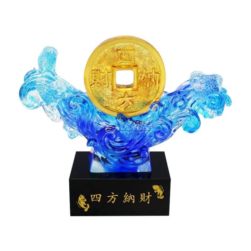 古法琉璃招财摆件工艺礼品公司店铺开业吧台客厅中式摆件水晶摆件定制
