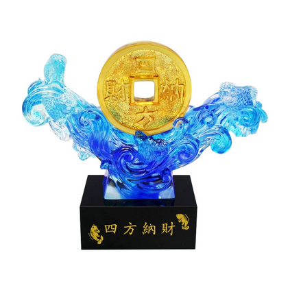 古法琉璃招财摆件工艺礼品公司店铺开业吧台客厅中式摆件水晶摆件定制