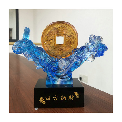 古法琉璃招财摆件工艺礼品公司店铺开业吧台客厅中式摆件水晶摆件定制