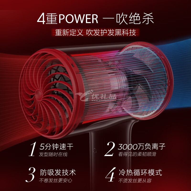 素士SOOCASH5红 家用吹风机大功率不伤发负离子速干便携智能恒温吹风筒定制