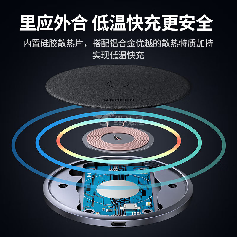 绿联桌面式无线充电器适用iPhone14/13ProMax/11/Xs/XR/SE2/8华为小米18W无线充电器定制