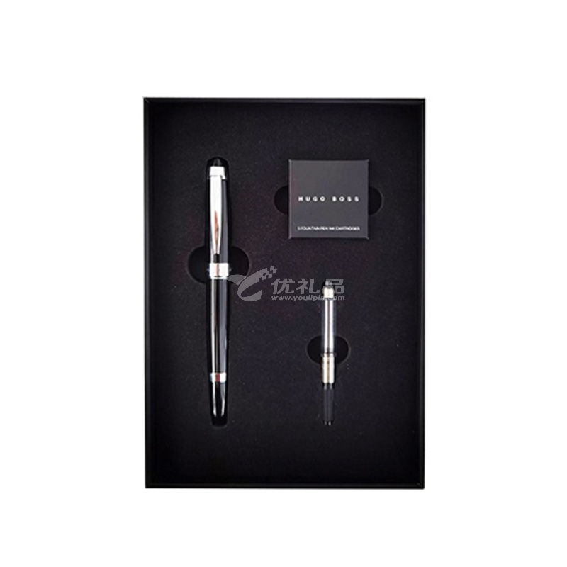 HUGO BOSS标志系列黑色钢笔墨囊吸墨器礼盒套装 商务礼品高端颜值墨水笔套装定制 HUGO BOSS标志系列黑色钢笔墨囊吸墨器礼盒套装 商务礼品高端颜值墨水笔套装定制