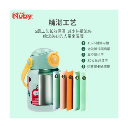 努比（Nuby）儿童保温杯小学生婴儿宝宝大肚杯500毫升316不锈钢壶保温壶定制