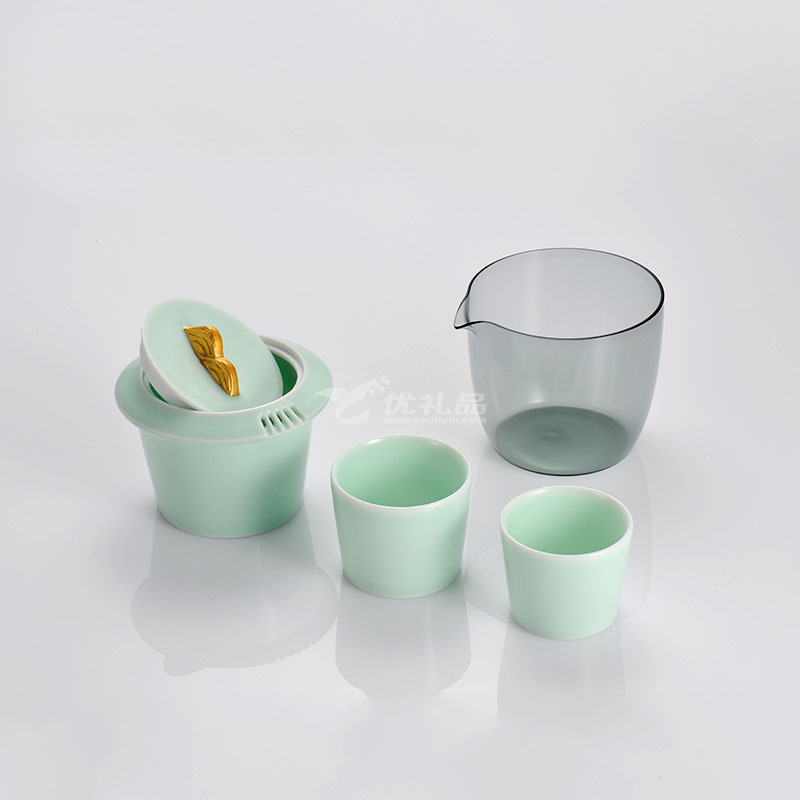 山水一盖碗一公道二杯茶礼套装定制