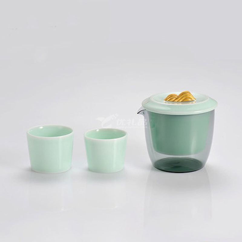 山水一盖碗一公道二杯茶礼套装定制