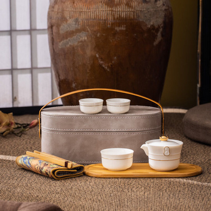 日进斗金快客杯带竹茶盘旅行包便携式泡茶壶茶具套装定制