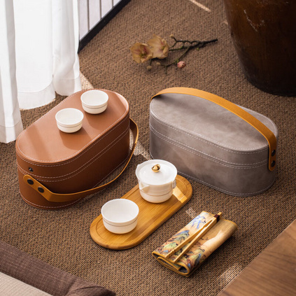 日进斗金快客杯带竹茶盘旅行包便携式泡茶壶茶具套装定制
