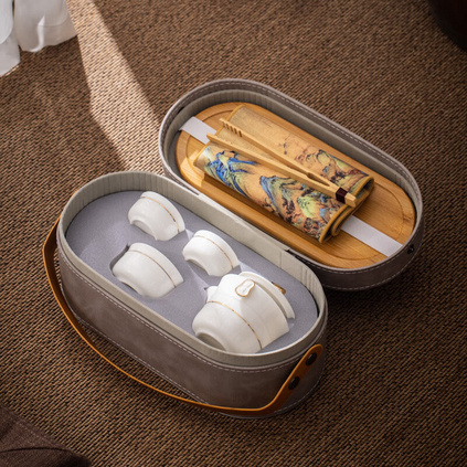 日进斗金快客杯带竹茶盘旅行包便携式泡茶壶茶具套装定制