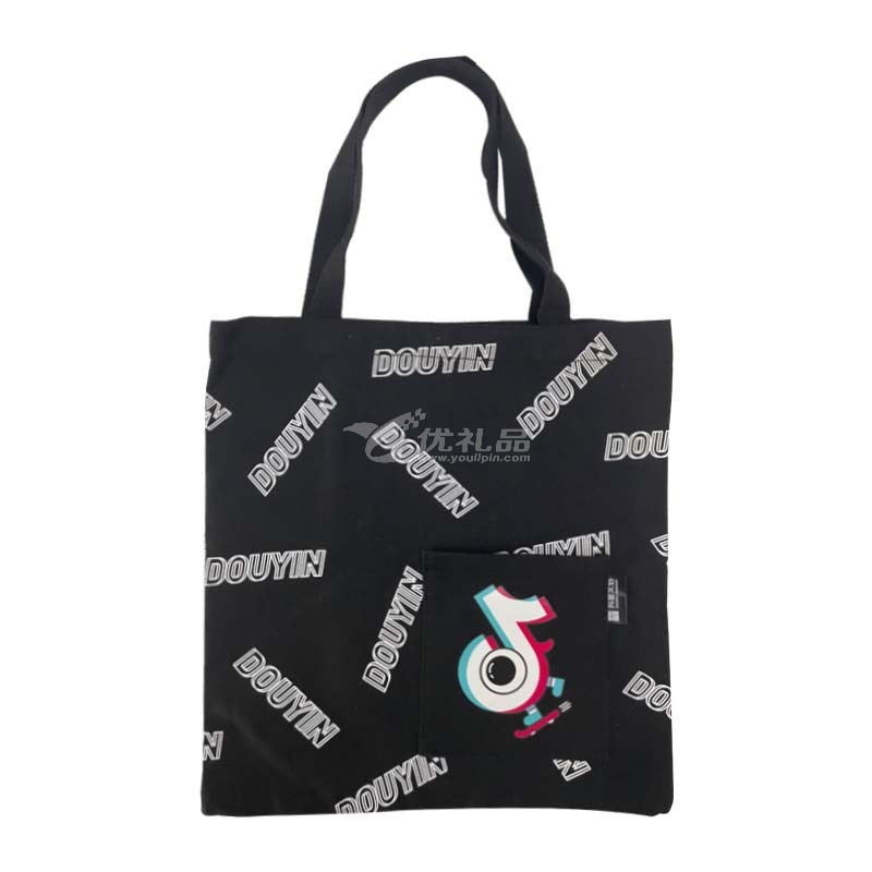 定制抖音帆布手提袋（热转印）黑色手提大容量环保帆布袋定制