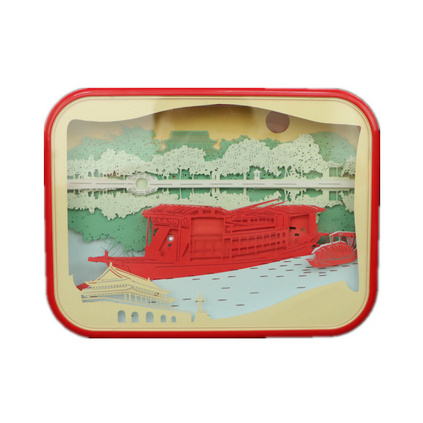 中国3D红船纸雕灯 光影叠影中式纸雕灯 红色文创礼品定制