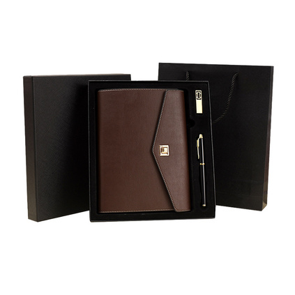 商务办公高档笔记本套装仿真皮三折活页本套装礼盒定制