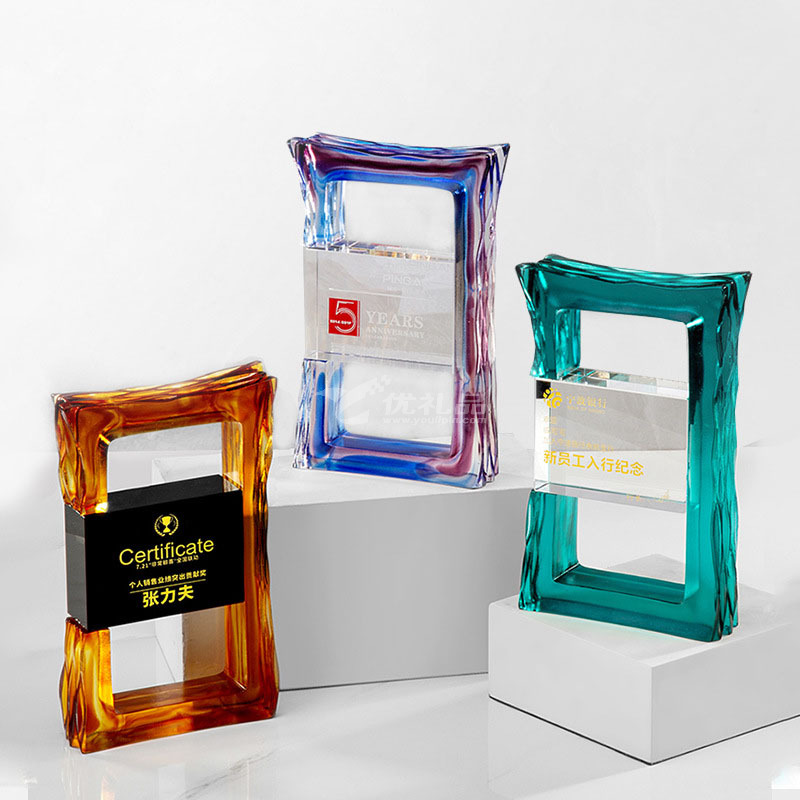 原创专利载誉盈门水晶奖杯定制颁奖纪念慈善表彰高档琉璃奖杯定制