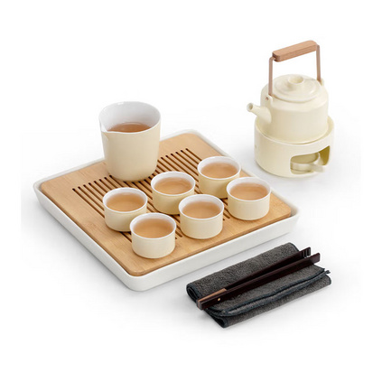 南山先生栀月茶具套装家用提梁壶茶盘全套温茶炉茶壶六杯+四方茶盘茶具套装定制