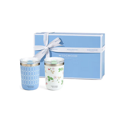 WEDGWOOD威基伍德陶瓷内胆野草莓随行杯保冷保温杯水杯 野草莓金粉年华随行杯对杯定制