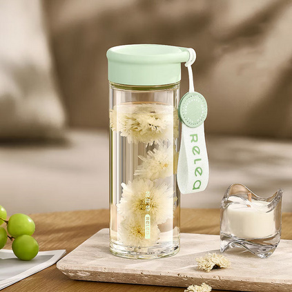 物生物（RELEA）450ml玻璃杯高颜值茶水分离泡茶杯办公室水杯带提手学生杯子定制
