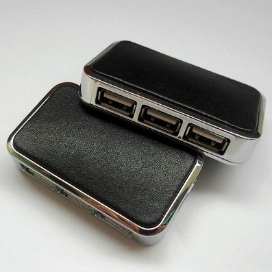 Custom Made Rectangle Leather Surface 4 Port Mini USB Hub