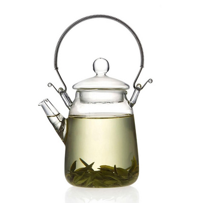 Stainless Steel Handle Glass Tea Pot with Filter Mesh