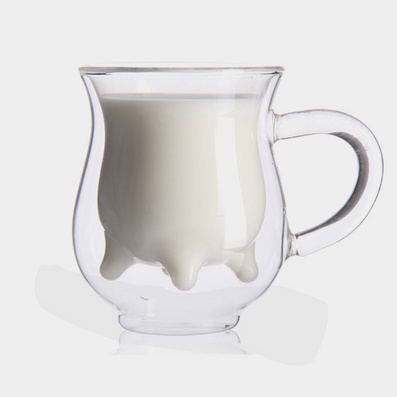 New Double Wall Cow Shape Glass Cup