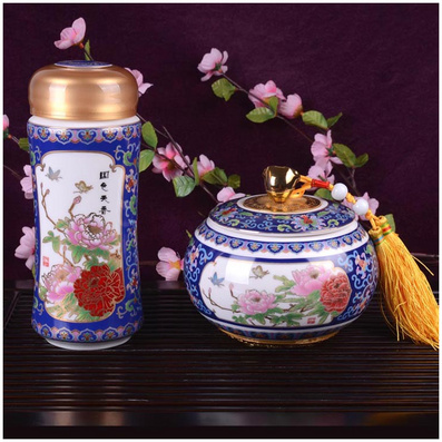 Flower Pattern Ceramic Cup and Tea Canister Set