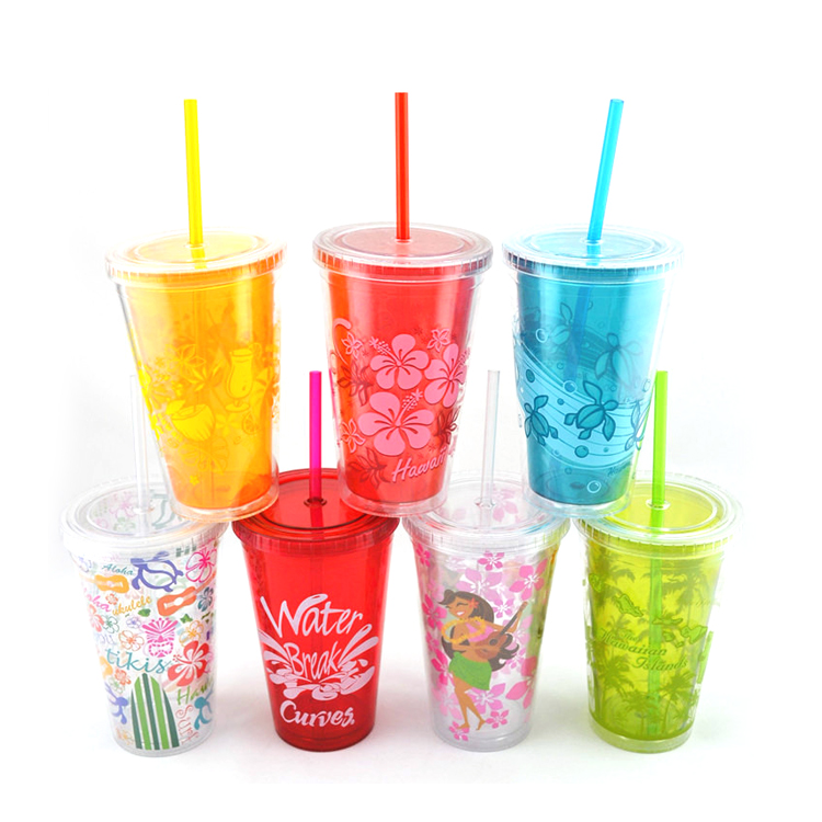400ml Double Wall Custom Plastic Cup with Straw