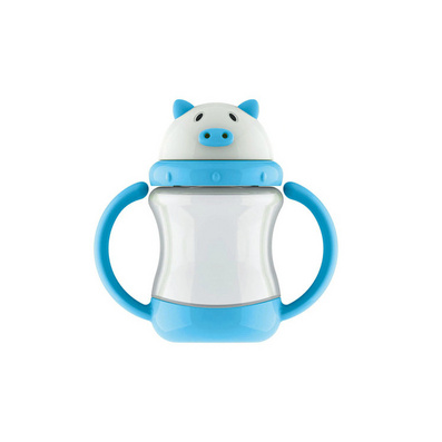 260ML Cute Pig Kids Water Bottle with Straw