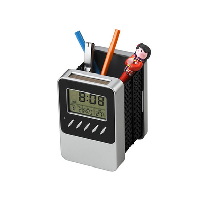 ABS Battery and Solar Powered Foldable Pen Holder Calendar Clock