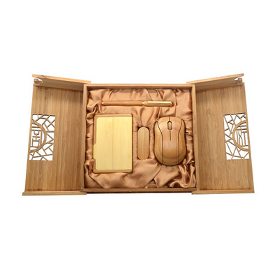 Bamboo Card Case USB Stick Wireless Mouse Business Gift Set