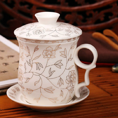 Ceramic Heat Resistant Tea Filter Tea Cup with Saucer