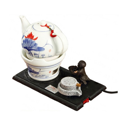 Porcelain 500W Hand Drawing Lotus Pattern Electric Teapot