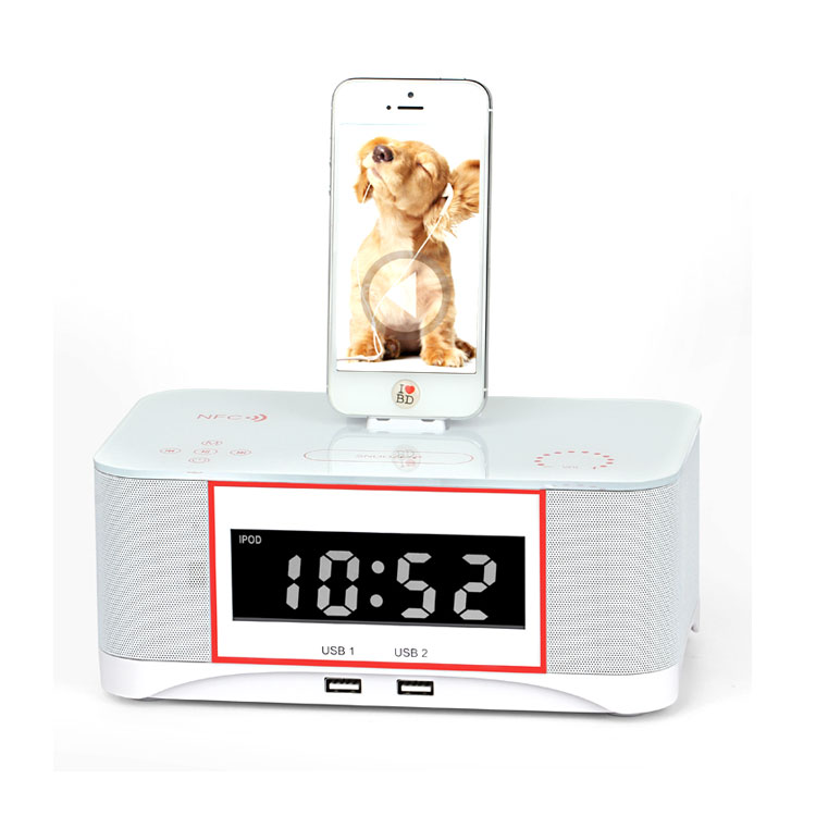 iPhone5/5s Power Charging Base Bluetooth Alarm Clock Music Stereo Speaker