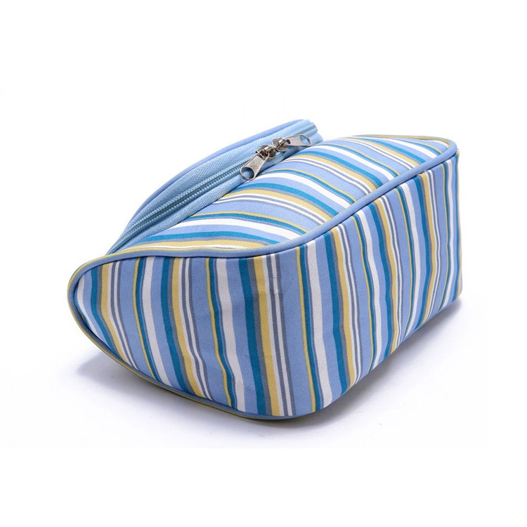 Blue and White Stripe Traveling Makeup Bag