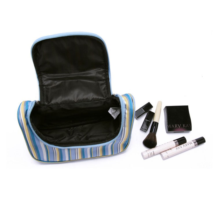 Blue and White Stripe Traveling Makeup Bag