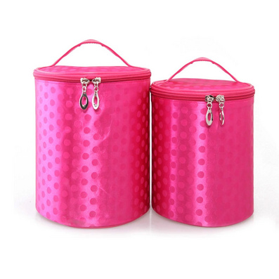 Bucket Shape Dotted Dacron Travel Cosmetic Bag